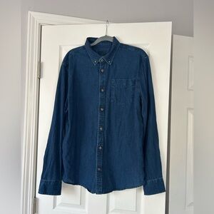 Prana Dark Blue Denim Casual Button Down Shirt slim fit Size Large